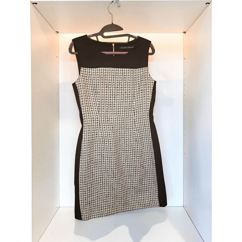 Ivanka Trump Colorblock Work Dress (Size 6) - Tweed & Faux Leather Trim